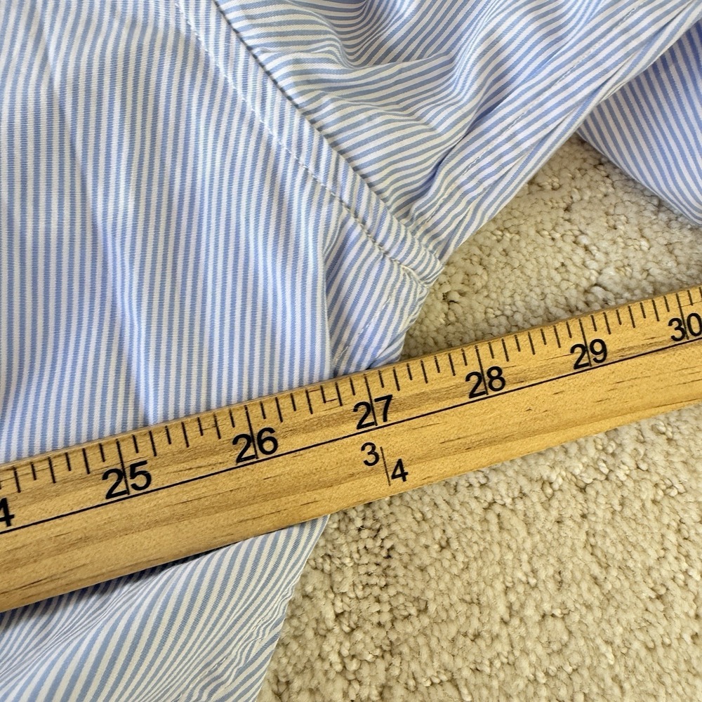 R13 Gathered Hem Shirt Light Blue Pinstripe Cropped Button Front Top $450 Retail - Picture 8 of 13
